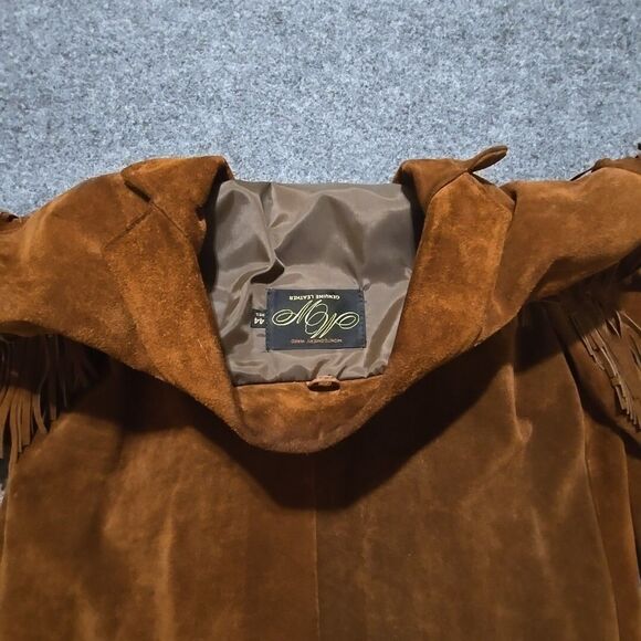 VTG Leather Suede Fringe Jacket Sz44 Montgomery Ward Snap Western Hippie Cowboy - Picture 13 of 13